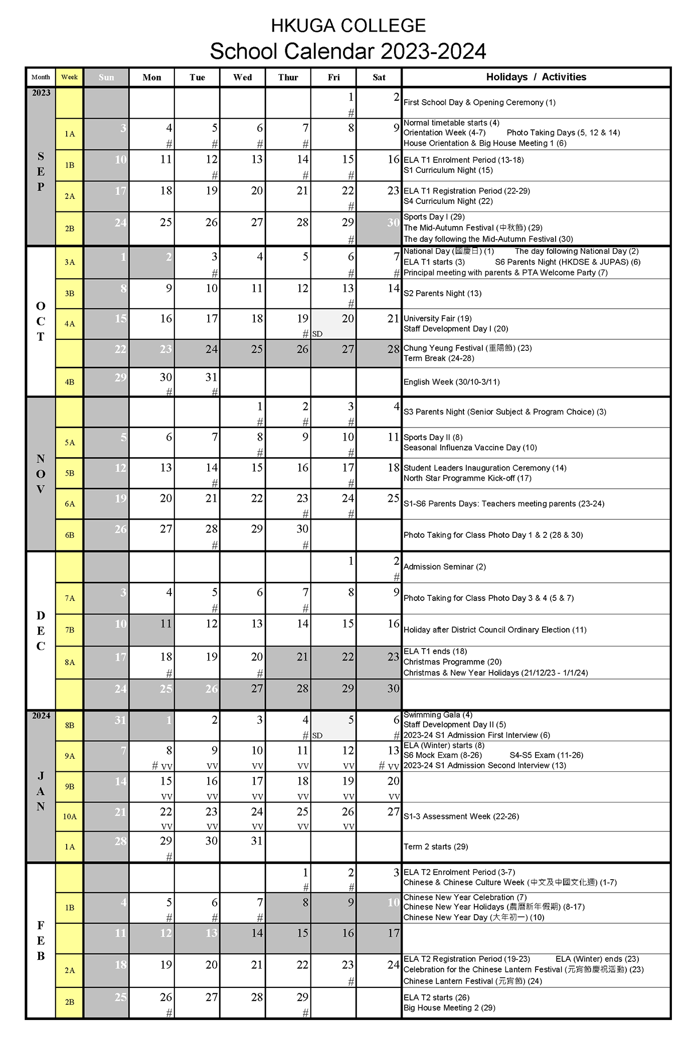 School Calendar 2023-24
